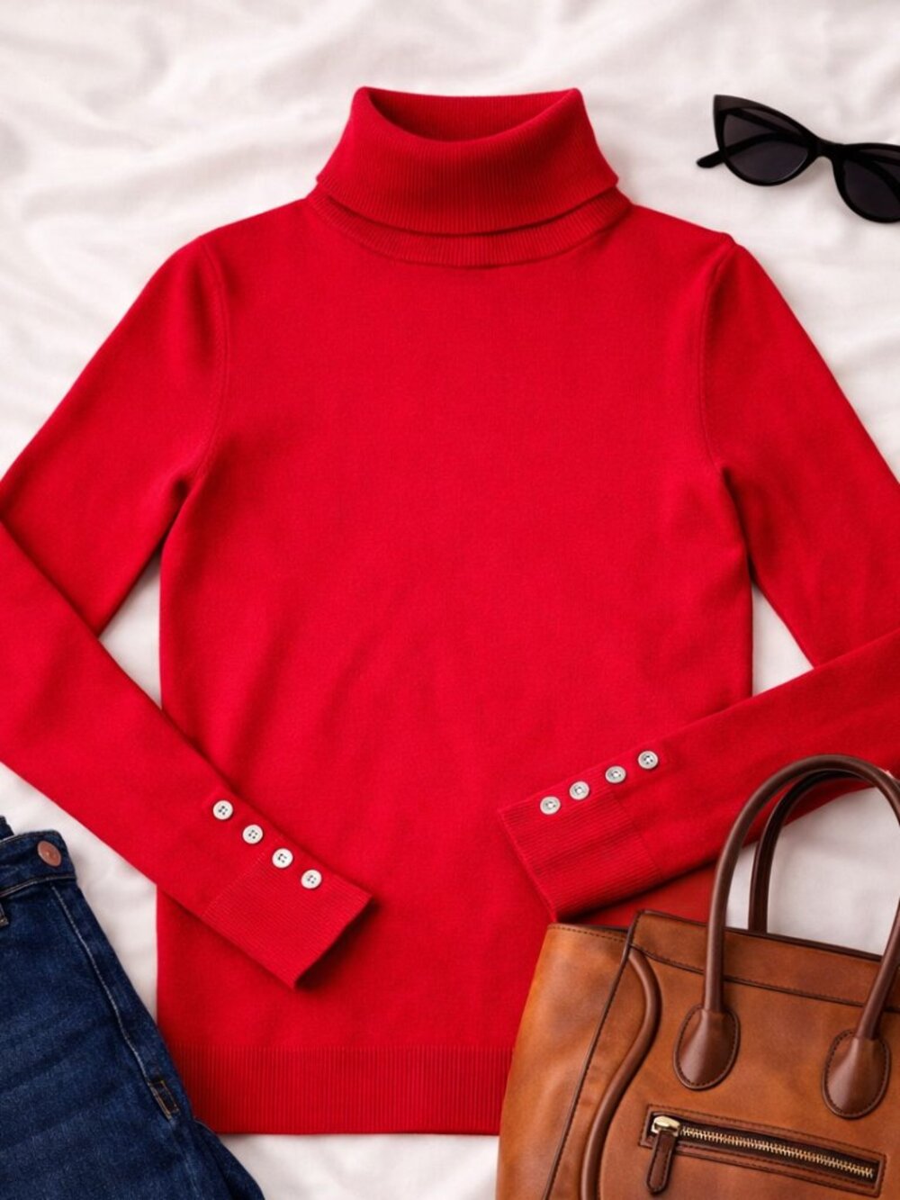 Red Knit Turtleneck Tommy Hilfiger Minimal Classic Top Women's Size Small - Picture 7 of 8